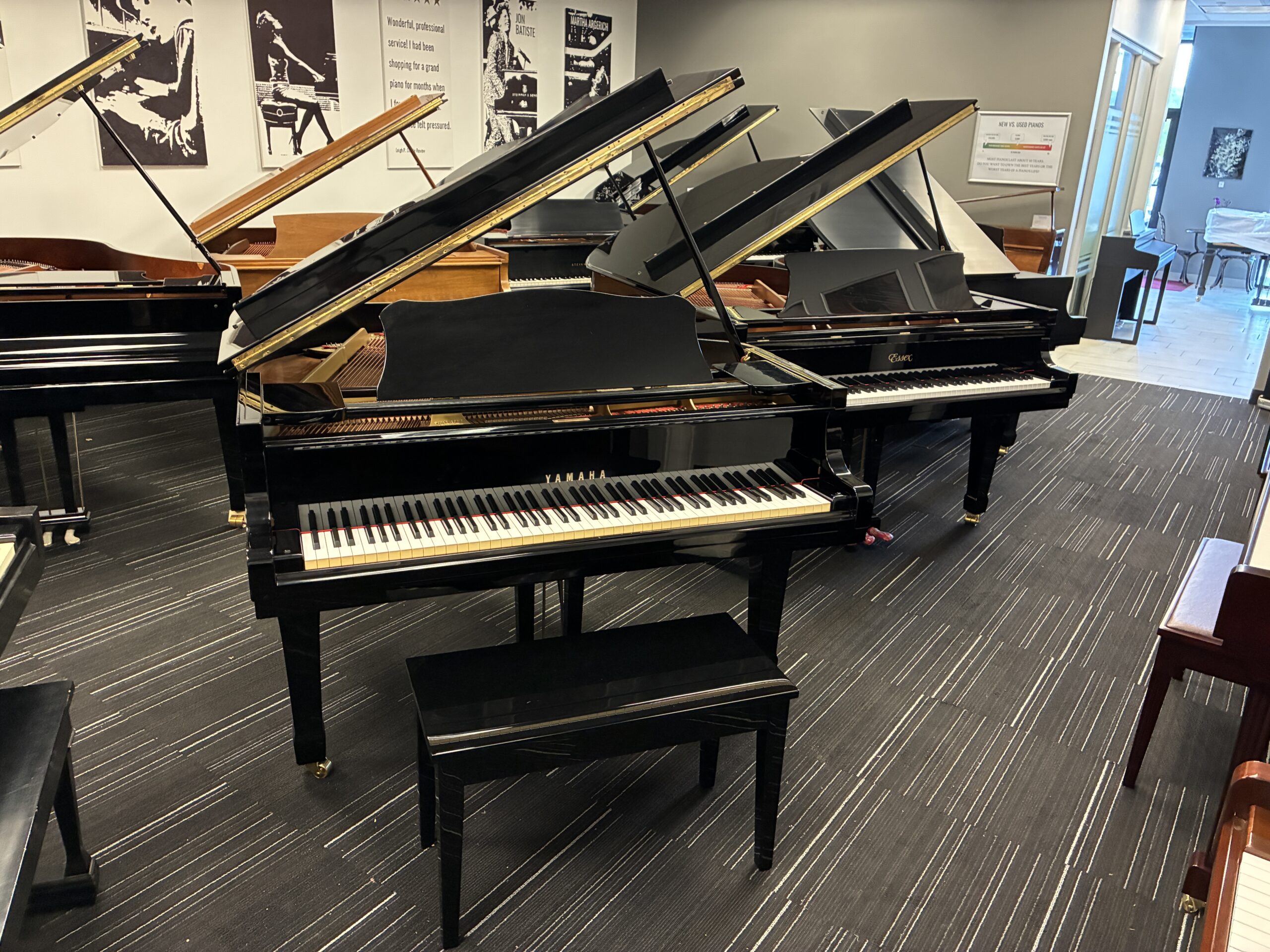 A black gloss finish used Yamaha grand piano.